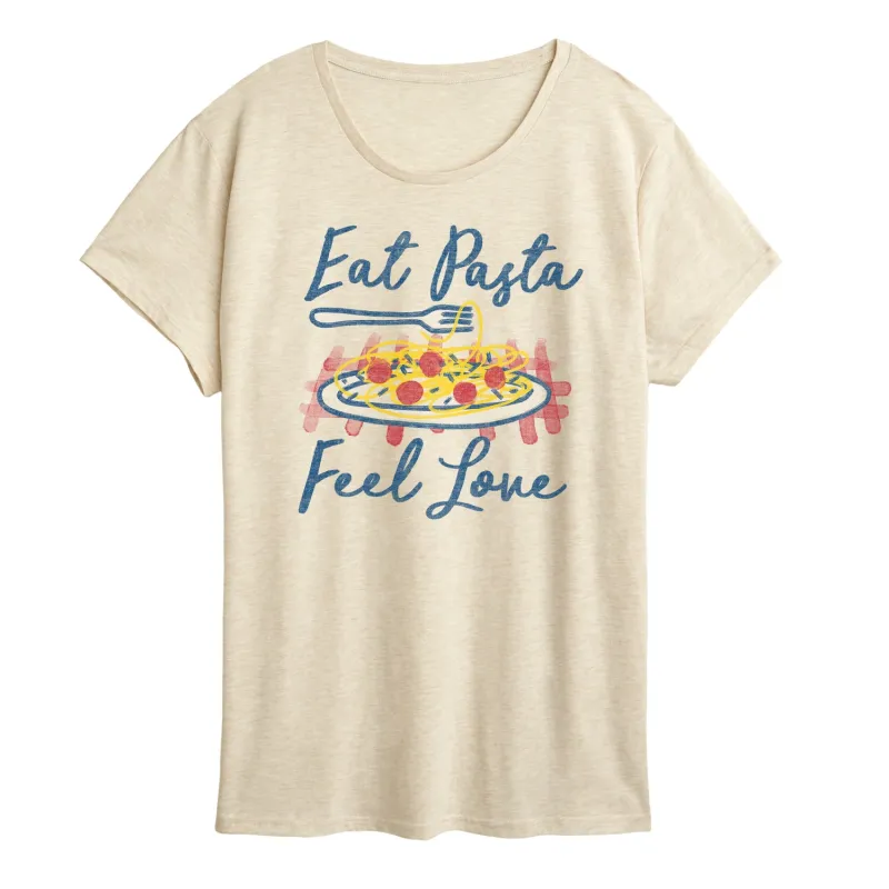 Instant Message - Eat Pasta Feel Love - Women's SHORT SLEEVE Graphic T-shirt sold by Zulily