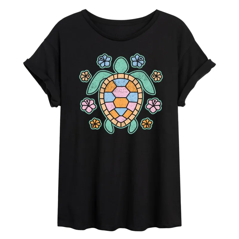 Instant Message - Turtle And Flowers - Women's Oversized Graphic T-Shirt sold by Zulily