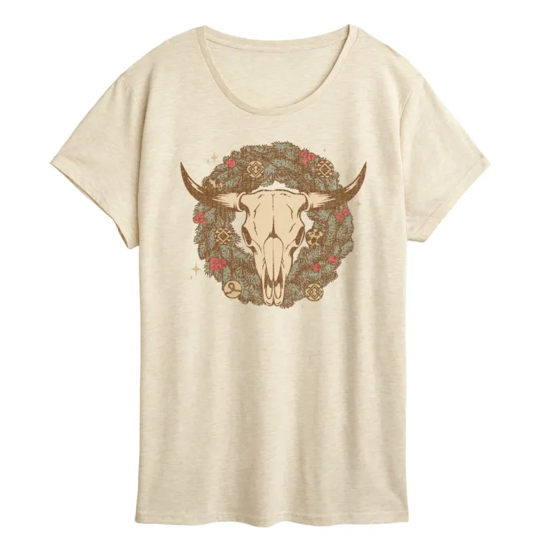 Instant Message - Cow Skull Wreath - Women's Short Sleeve Graphic T-Shirt sold by Zulily