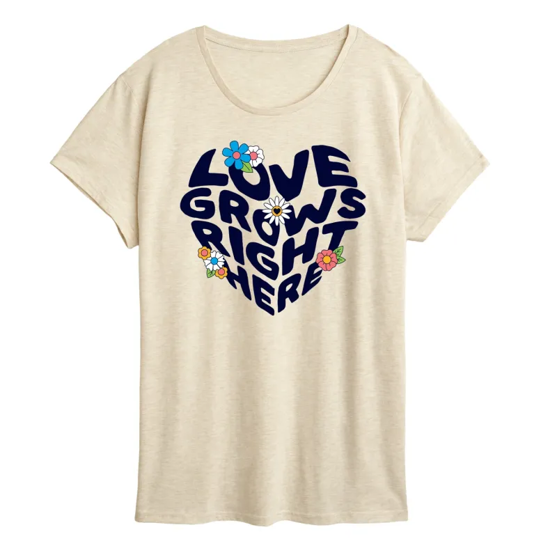 Instant Message - Love Grows Right Here - Women's Short Sleeve Graphic T-Shirt sold by Zulily