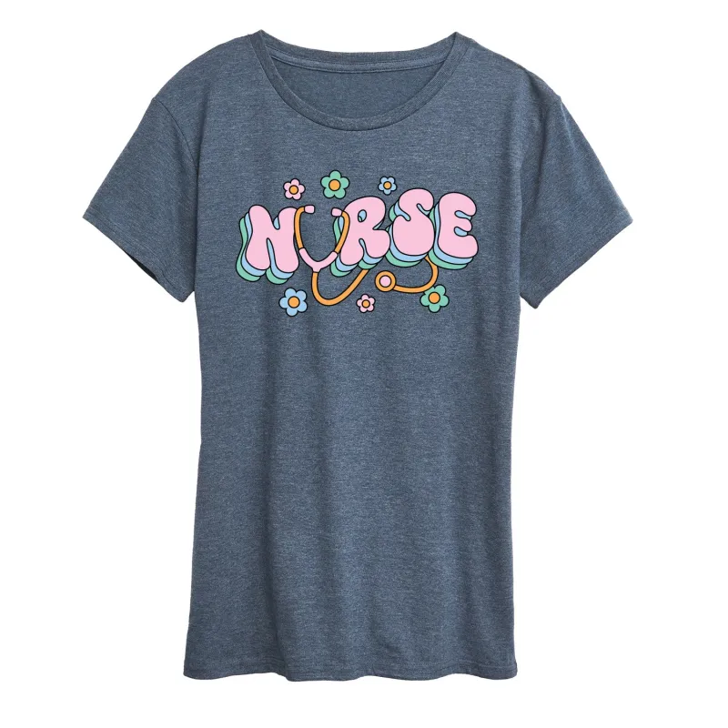 Instant Message - Nurse Flowers - Women's Short Sleeve Graphic T-Shirt sold by Zulily