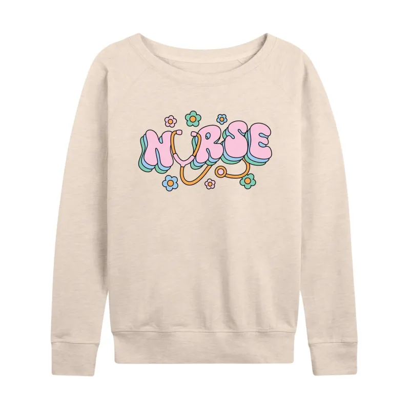 Instant Message - Nurse Flowers - Women's Lightweight French Terry Long Sleeve Shirt sold by Zulily
