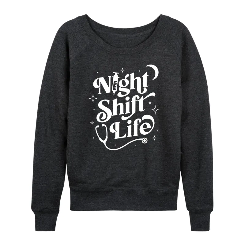 Instant Message - Night Shift Life - Women's Lightweight French Terry Long Sleeve Shirt sold by Zulily