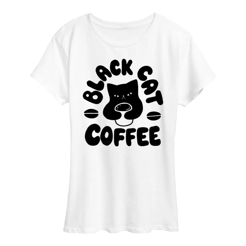 Instant Message - Black Cat Coffee - Women's Short Sleeve Graphic T-Shirt sold by Zulily