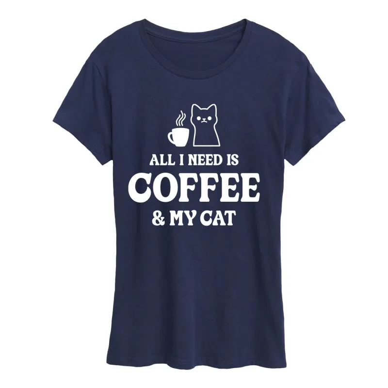 Instant Message - All I Need Coffee Cat - Women's Short Sleeve Graphic T-Shirt sold by Zulily