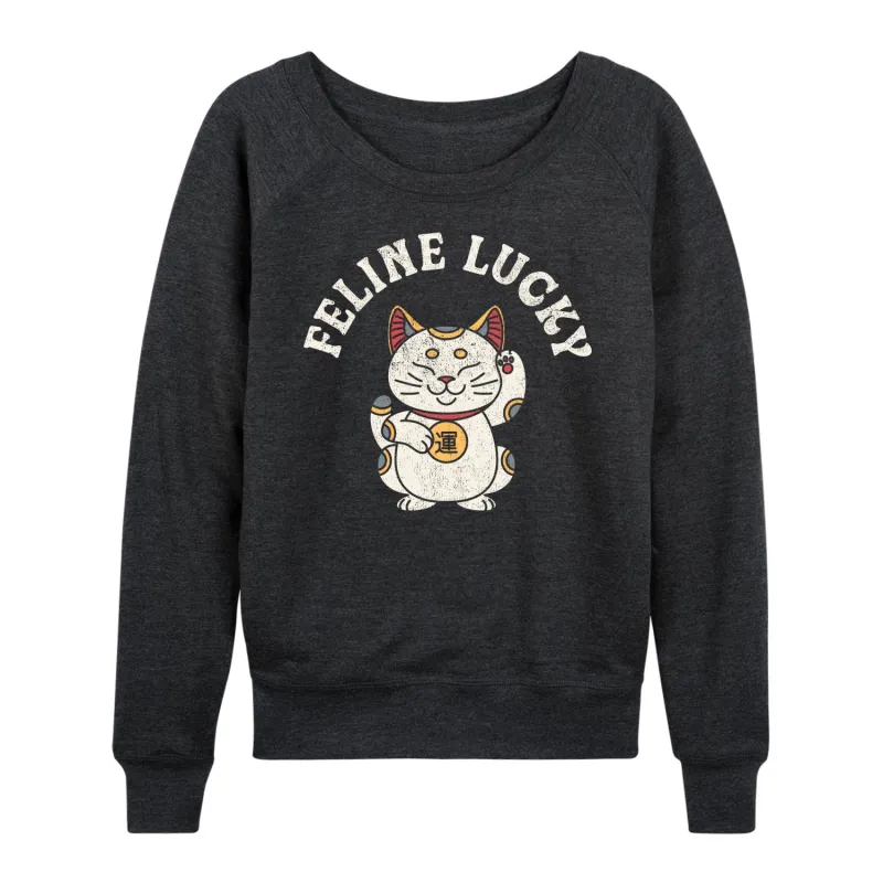 Instant Message - Feline Lucky - Women's Lightweight French Terry Long Sleeve Shirt sold by Zulily