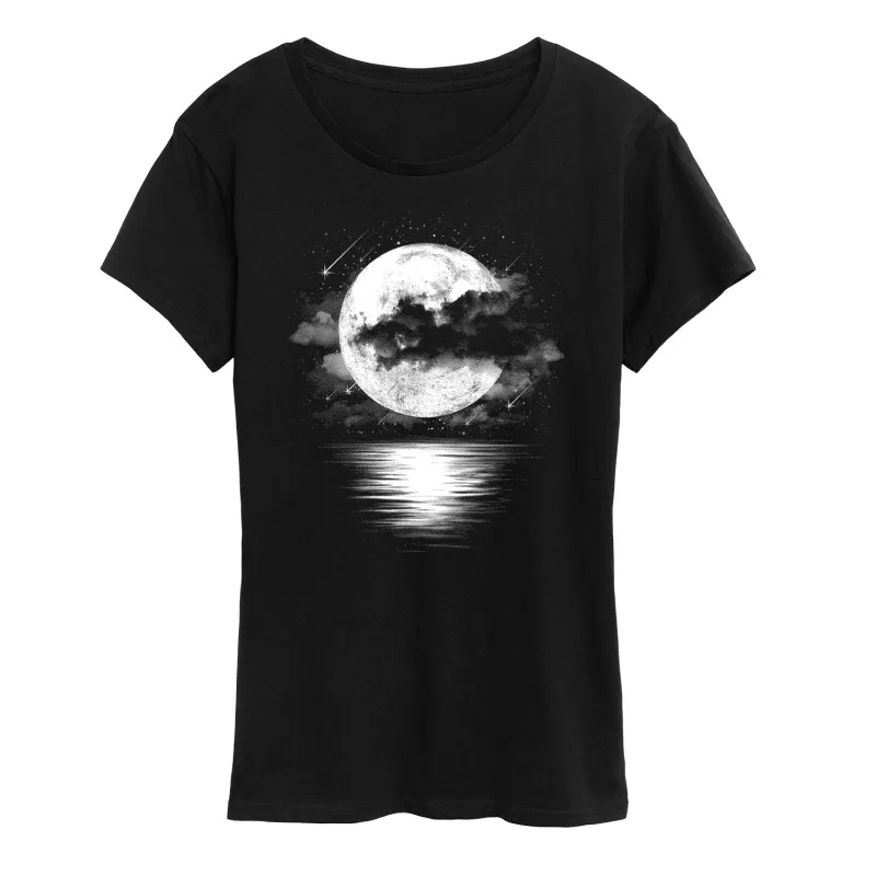 Instant Message - Cloudy Moon Shooting Stars - Women's Short Sleeve Graphic T-Shirt sold by Zulily