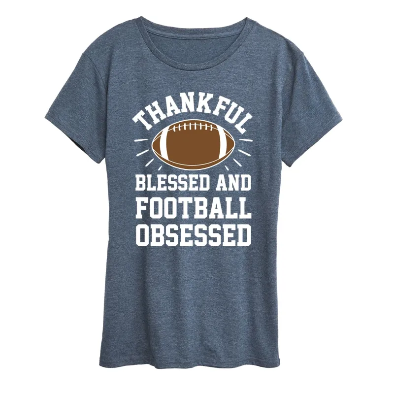 Instant Message - Thankful Blessed And Football Obsessed - Women's Short Sleeve Graphic T-Shirt sold by Zulily