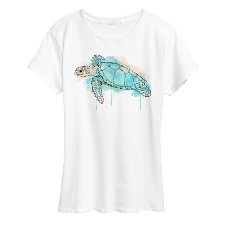 Instant Message - Watercolor Sea Turtle White Only - Women's Short Sleeve Graphic T-Shirt sold by Zulily