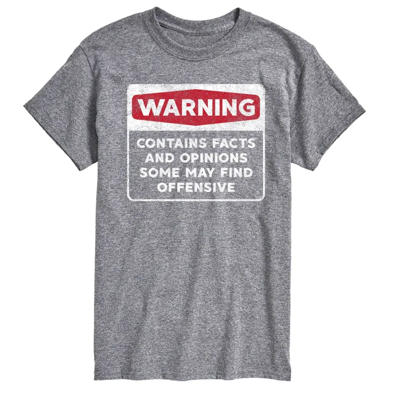 Instant Message - Warning Contains Facts And Opinions - Men's Short Sleeve Graphic T-Shirt sold by Zulily