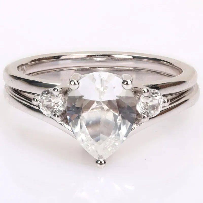 Miadora Pear-cut Created White Sapphire 3-Stone Teardrop Bridal Ring Set in 10k White Gold sold by Zulily