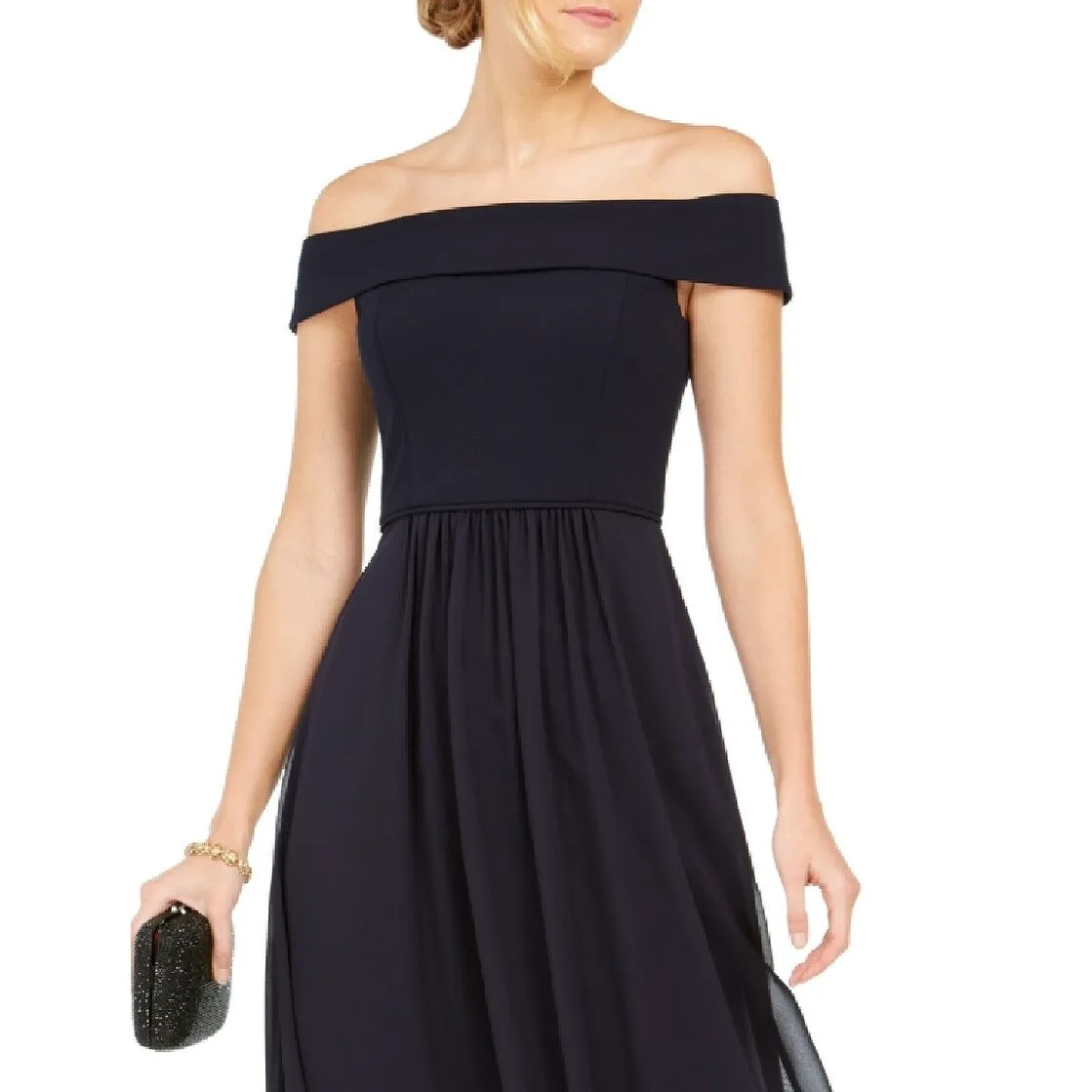 Adrianna Papell Women's Off The Shoulder Chiffon Gown Blue Size 2 sold by Zulily product image thumbnail 2