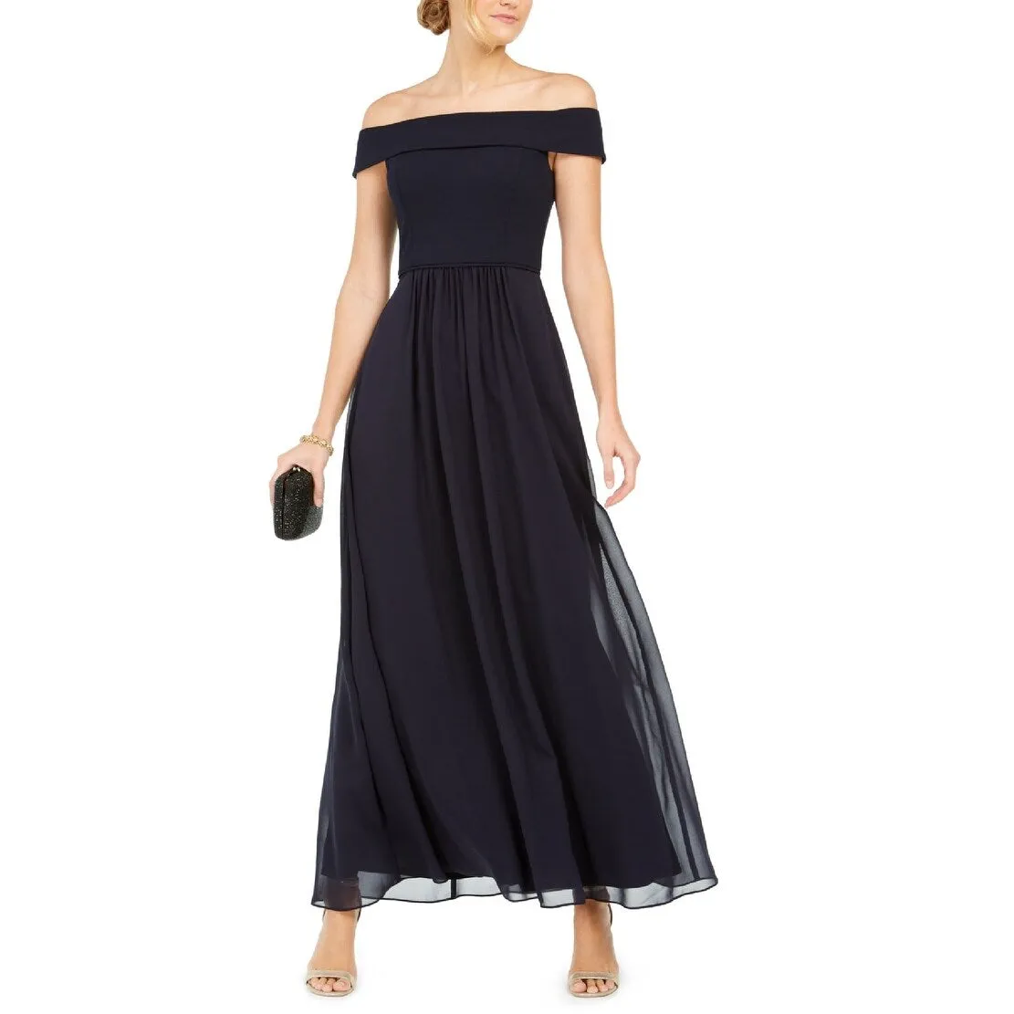 Adrianna Papell Women's Off The Shoulder Chiffon Gown Blue Size 2 sold by Zulily