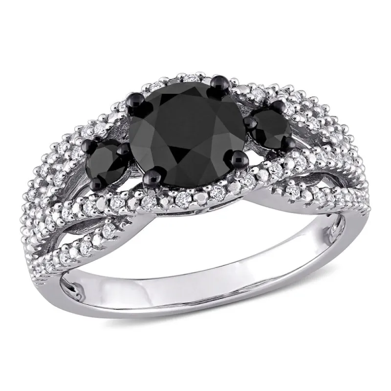 Miadora 14k White Gold 1 7/8ct TDW Black & White Diamond Criss-Cross 3-stone Engagement Ring sold by Zulily