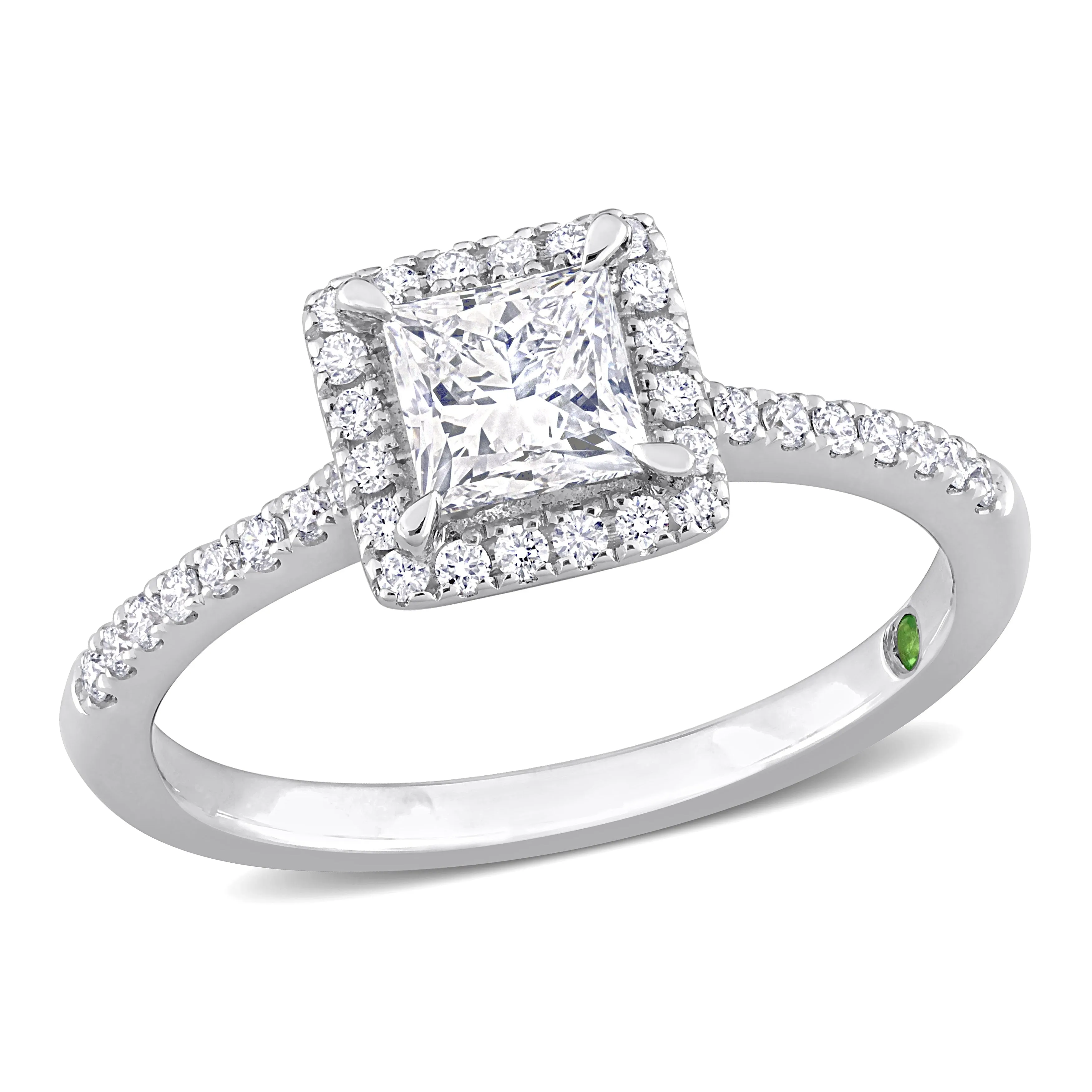 Created Forever 1ct TDW Princess-Cut Lab-Grown Diamond with Tsavorite Accent Halo Engagement Ring in 14k White Gold sold by Zulily