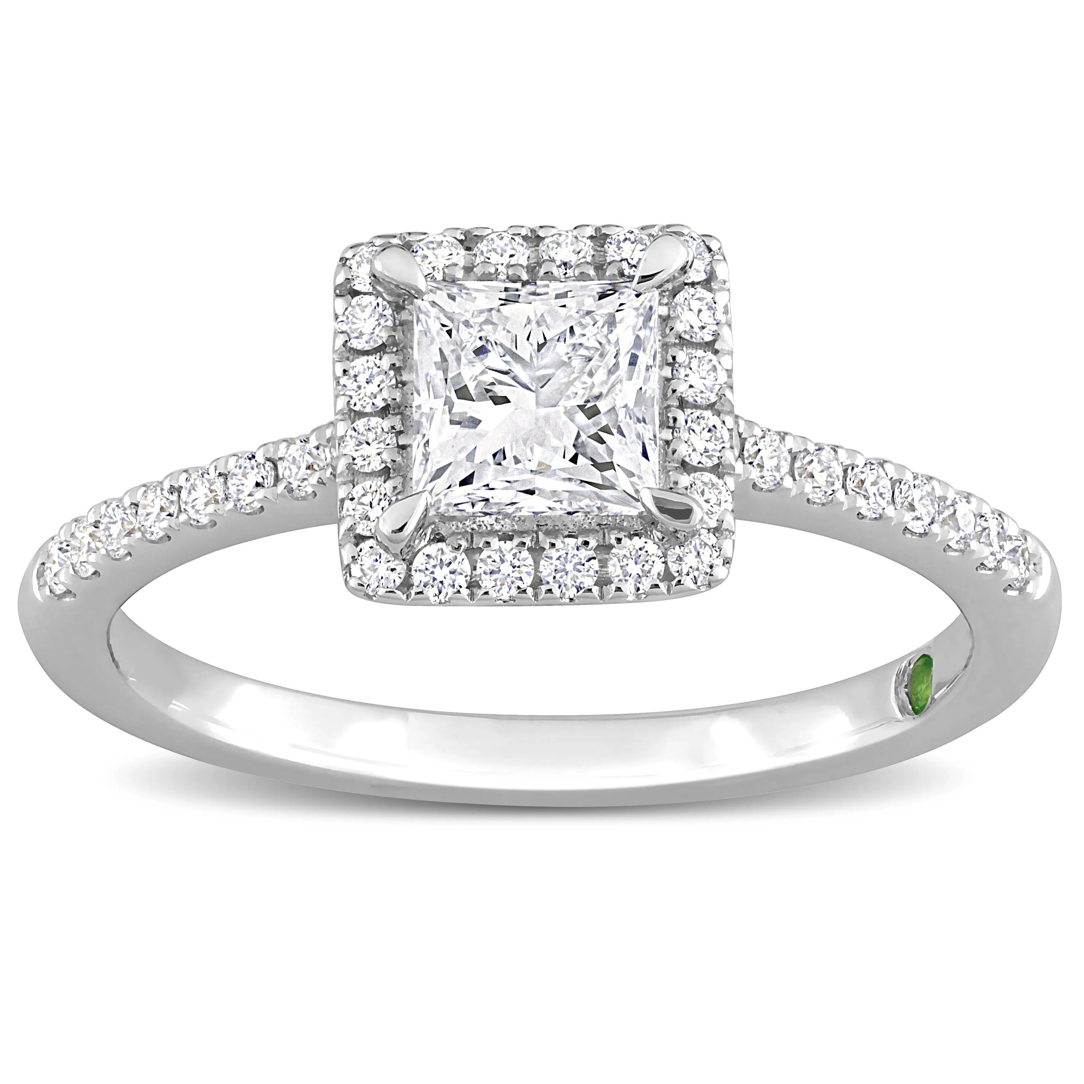 Created Forever 1ct TDW Princess-Cut Lab-Grown Diamond with Tsavorite Accent Halo Engagement Ring in 14k White Gold sold by Zulily product image thumbnail 2