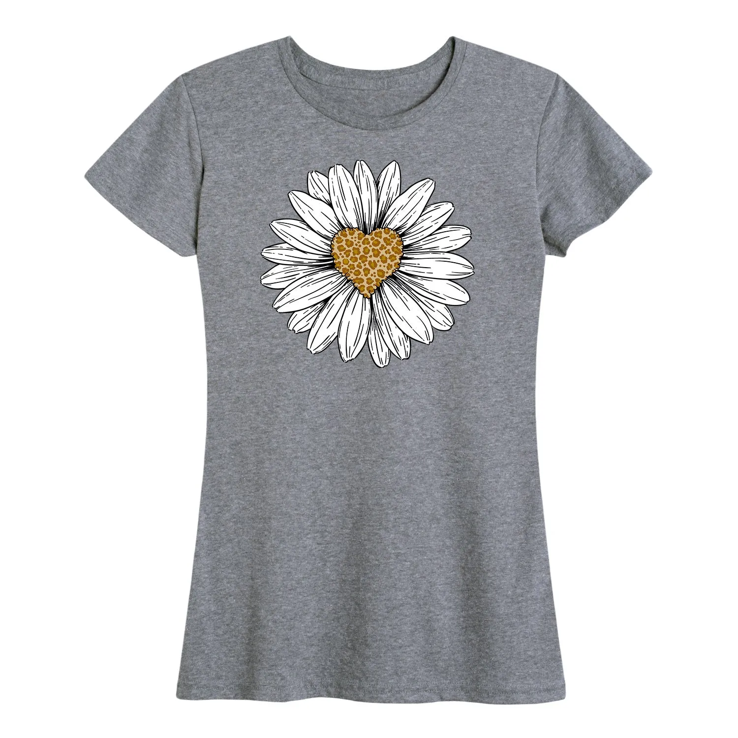 Instant Message - Leopard Print Heart Daisy - Women's Short Sleeve Graphic T-Shirt sold by Zulily