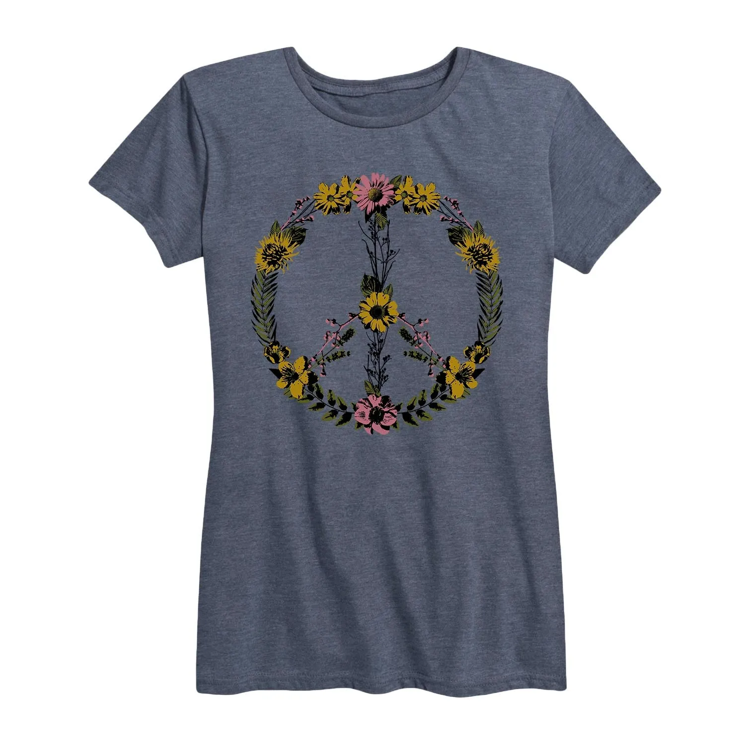 Instant Message - Floral Peace Sign - Women's Short Sleeve Graphic T-shirt sold by Zulily