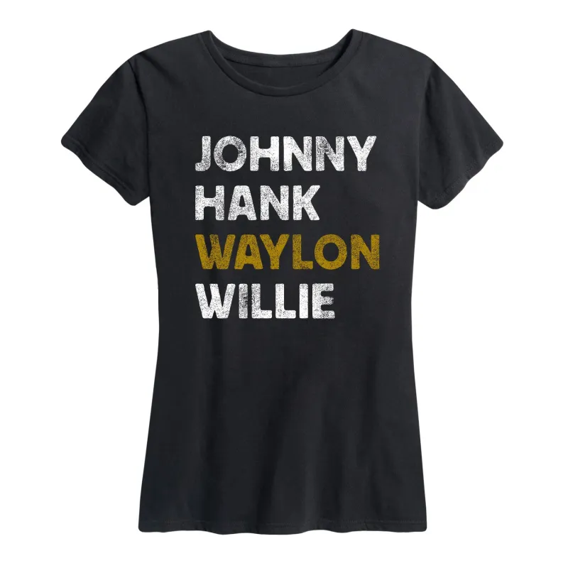 Instant Message - Johnny Hank Waylon Willie - Women's Short Sleeve Graphic T-shirt sold by Zulily