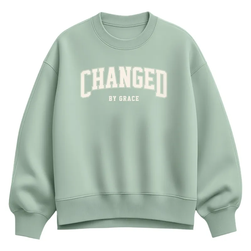 Instant Message - Changed By Grace Collegiate - Ladies Oversized Fleece Crew Sweatshirt sold by Zulily