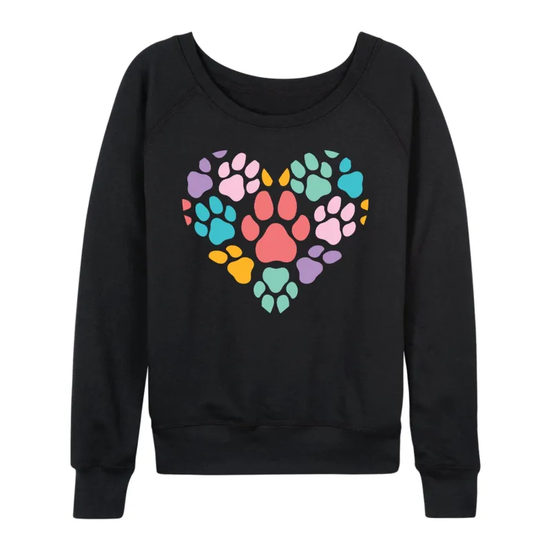 Instant Message - Rainbow Pawprint Heart - Women's French Terry Long Sleeve Pullover sold by Zulily