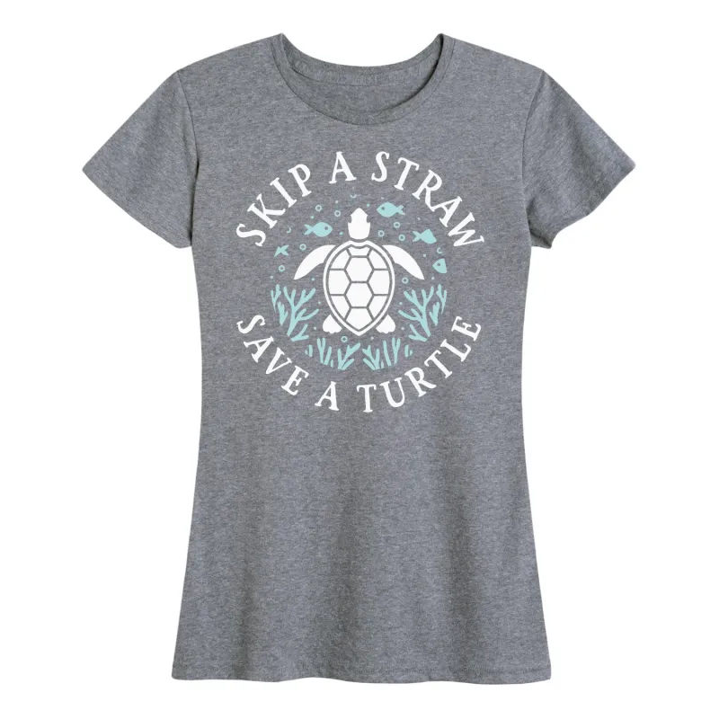 Instant Message - Skip a Straw Save a Turtle - Women's Short Sleeve Graphic T-shirt sold by Zulily