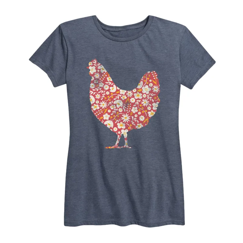 Instant Message - Floral Print Chicken - Women's Short Sleeve Graphic T-shirt sold by Zulily