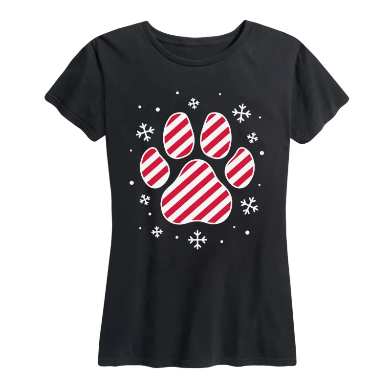 Instant Message - Candy Cane Striped Paw Print - Women's Short Sleeve Graphic T-shirt made by Zulily