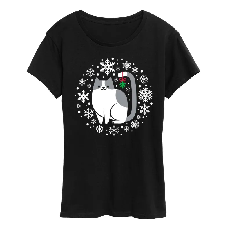 Instant Message - Mistletoe Cat - Women's Short Sleeve Graphic T-shirt sold by Zulily