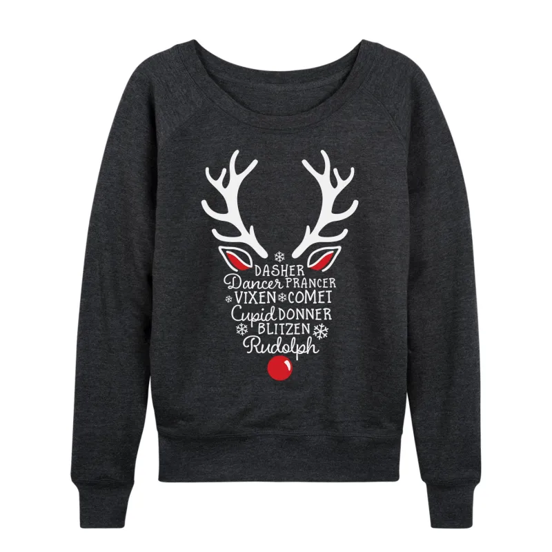 Instant Message - Silhouette Reindeer Names - Women's French Terry Long Sleeve Pullover sold by Zulily