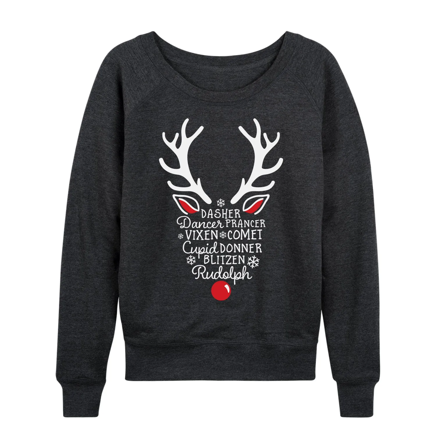 Instant Message - Silhouette Reindeer Names - Women's French Terry Long Sleeve Pullover sold by Zulily