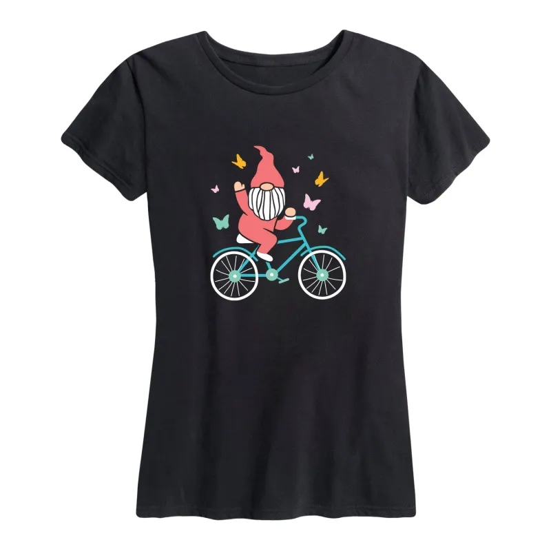Instant Message - Gnome on Bike - Women's Short Sleeve Graphic T-shirt sold by Zulily