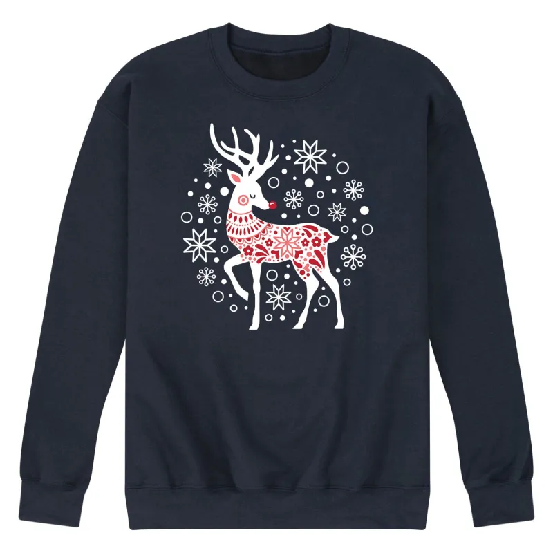 Instant Message - Scandinavian Reindeer - Men's Long Sleeve Crew Fleece Sweatshirt sold by Zulily