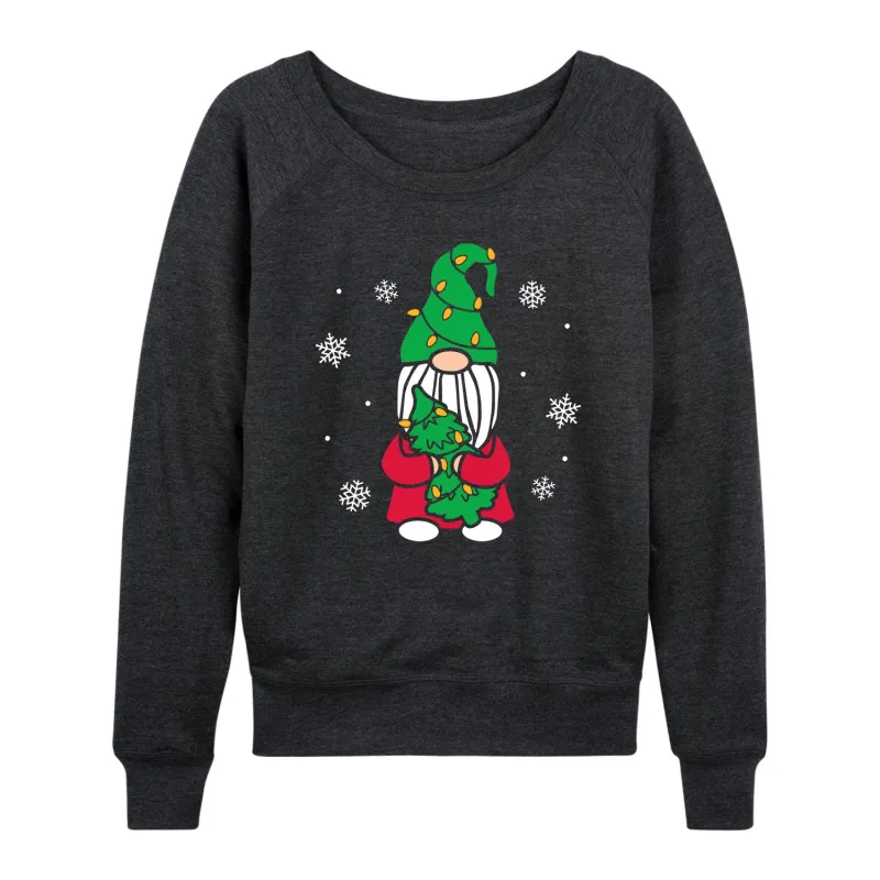 Instant Message - Gnome with Tree and Lights - Women's French Terry Long Sleeve Pullover sold by Zulily