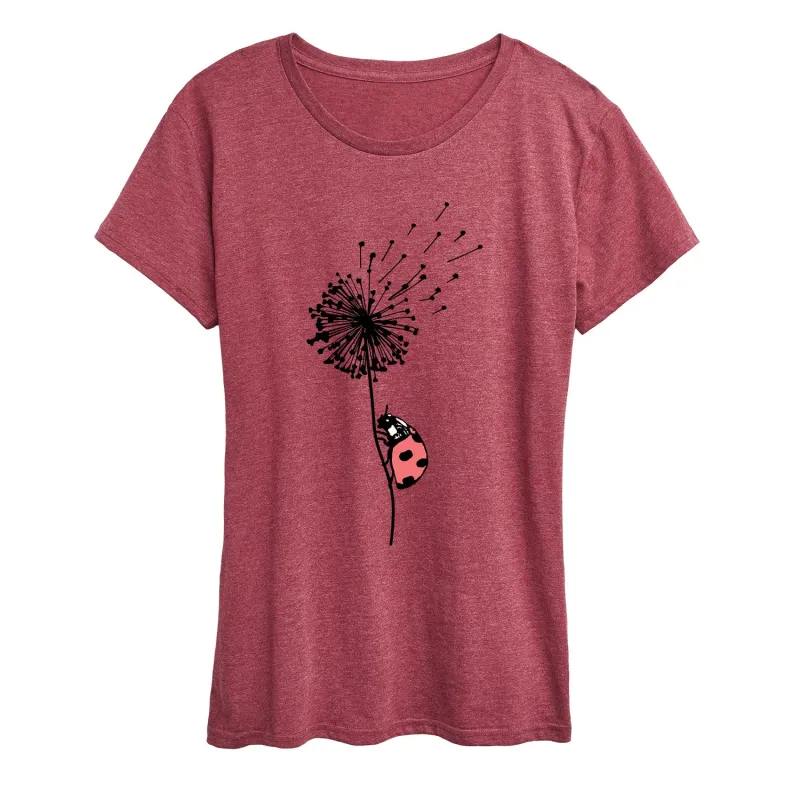 Instant Message - Ladybug On Dandelion - Women's Short Sleeve Graphic T-Shirt sold by Zulily