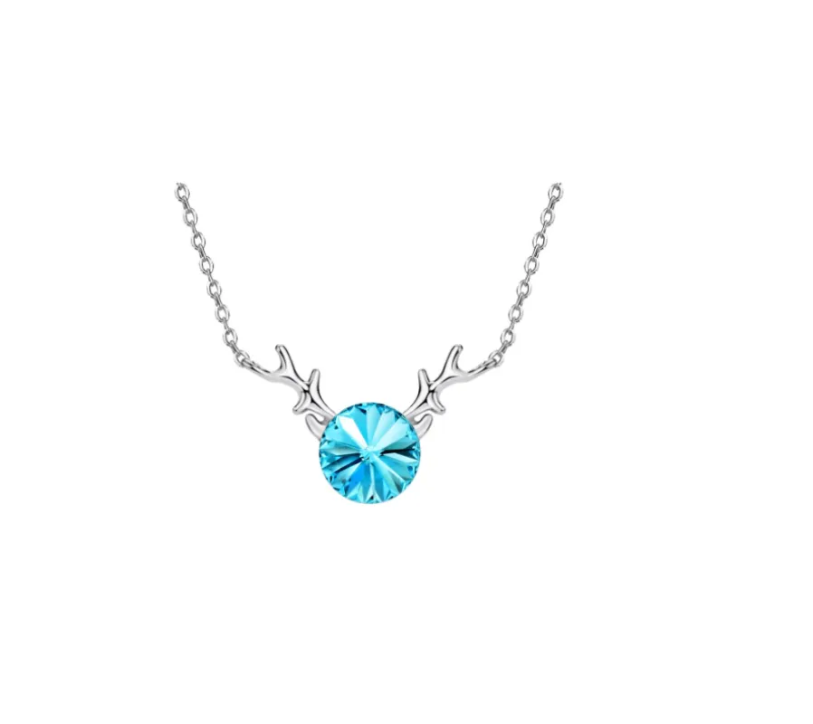 callura Silvertone Antler Deer Necklace with Aqua Swarovski Rivoli sold by Zulily
