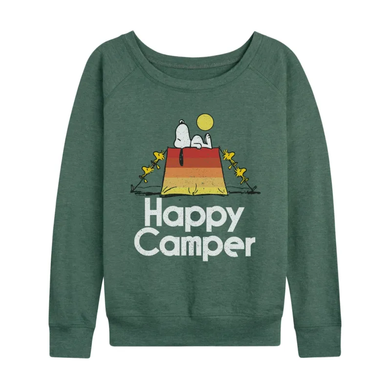 Peanuts - Happy Camper - Women's French Terry Long Sleeve Pullover sold by Zulily