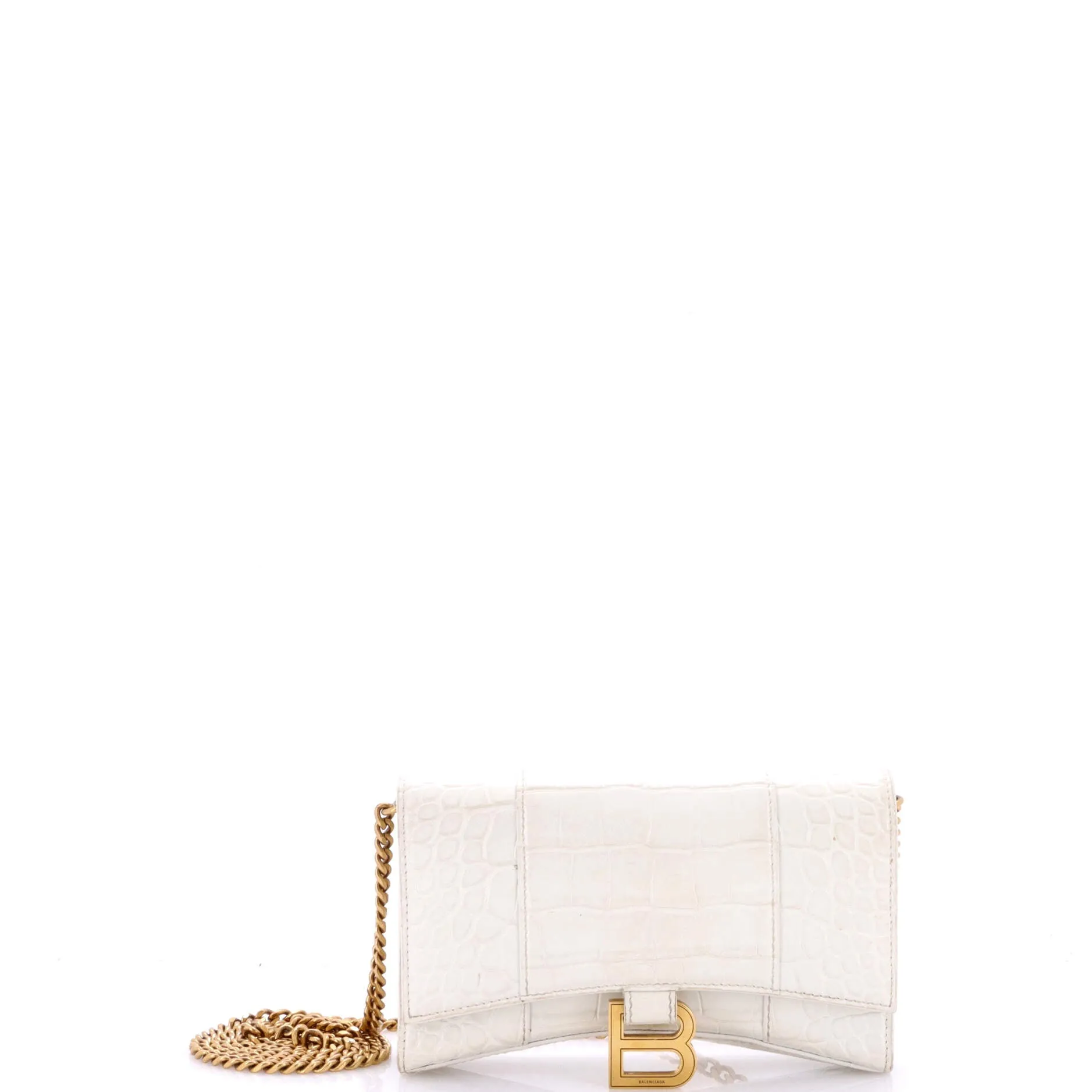 Pre-Loved Balenciaga Hourglass Chain Wallet Crocodile Embossed Leather sold by Zulily