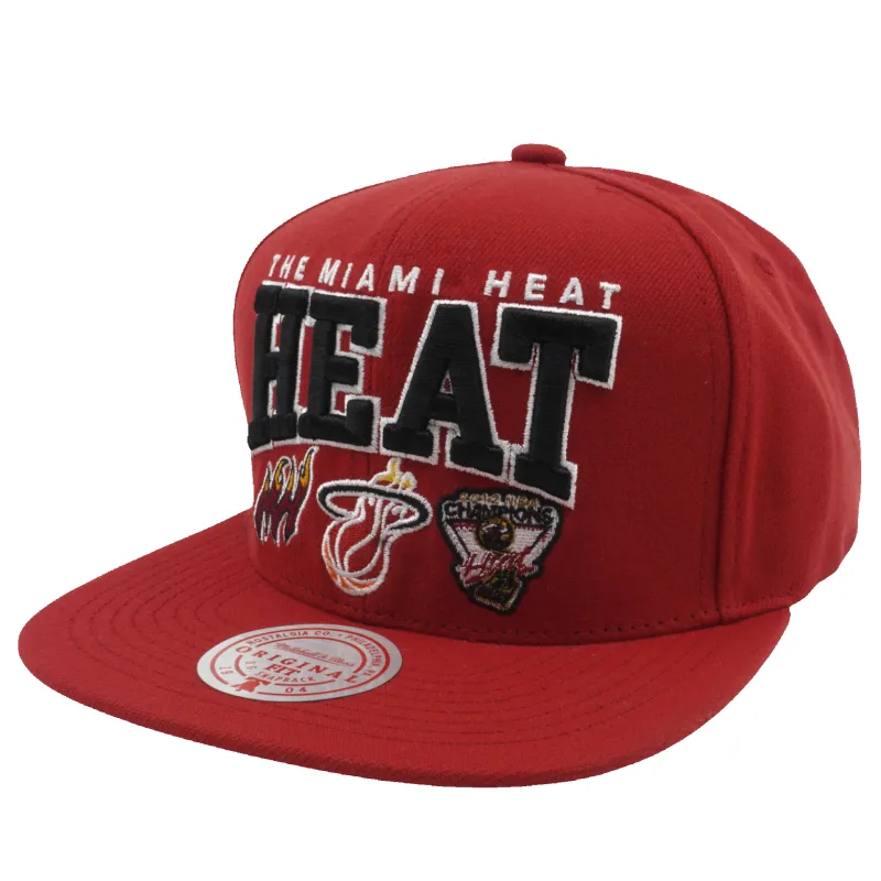 Men's Mitchell & Ness NBA Champ Stack Snapback Hwc Heat - Red made by Mitchell & Ness