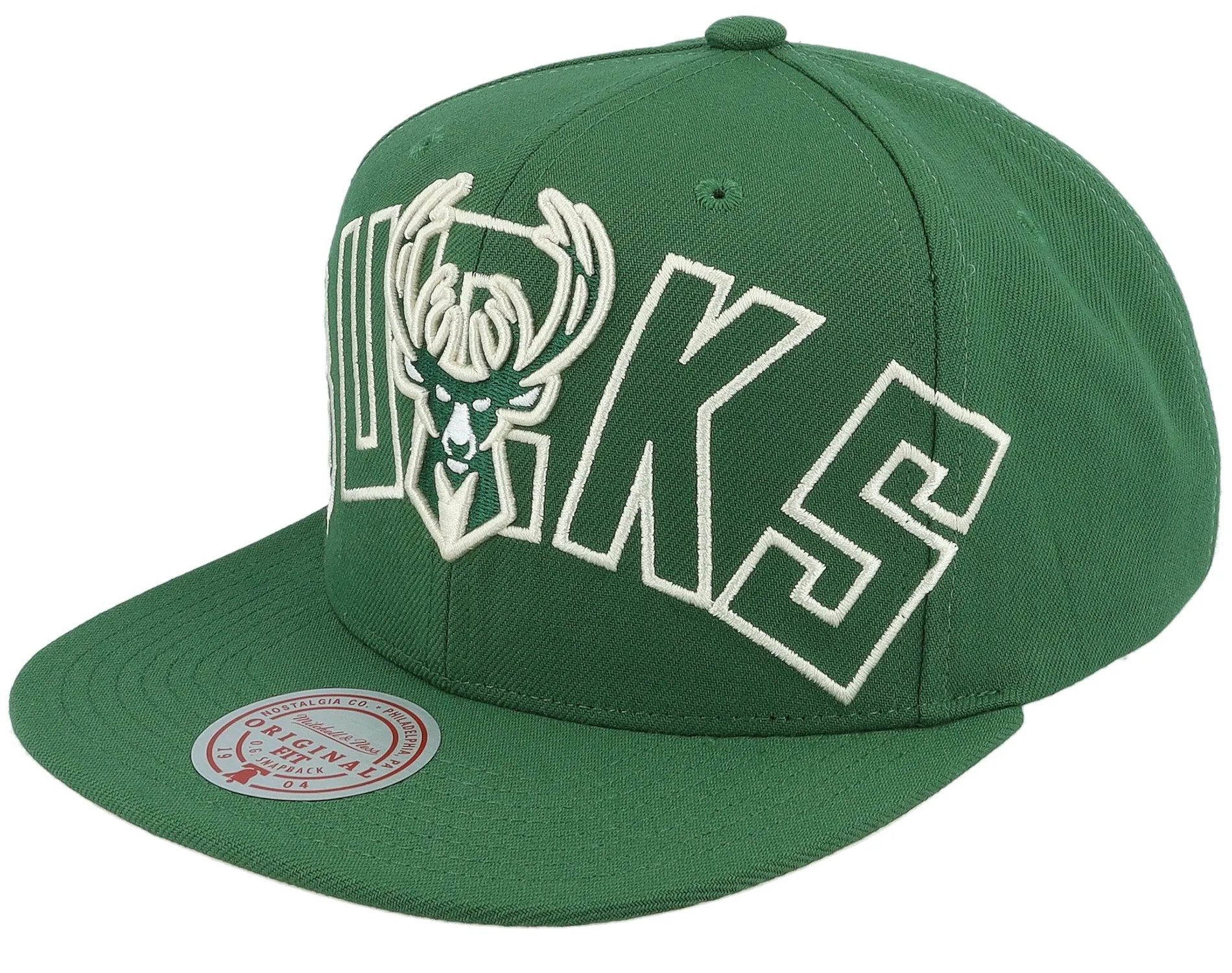 Men's Mitchell & Ness NBA Full Frontal Snapback Bucks - Green sold by Zulily