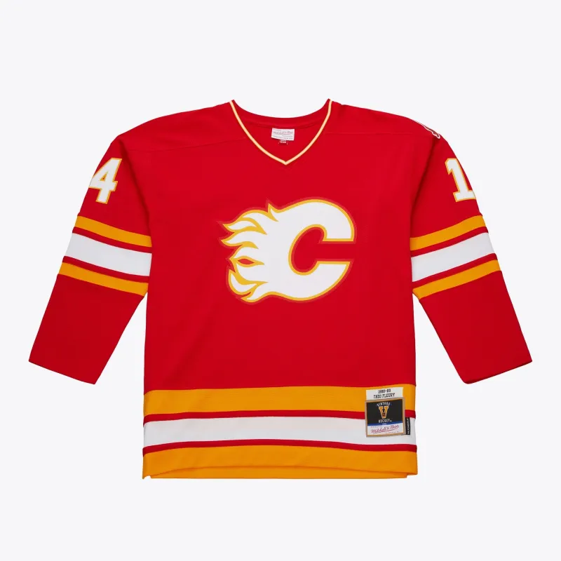 Men's Mitchell & Ness Nhl Dark Jersey Flames 1988 Theo Fleury sold by Zulily