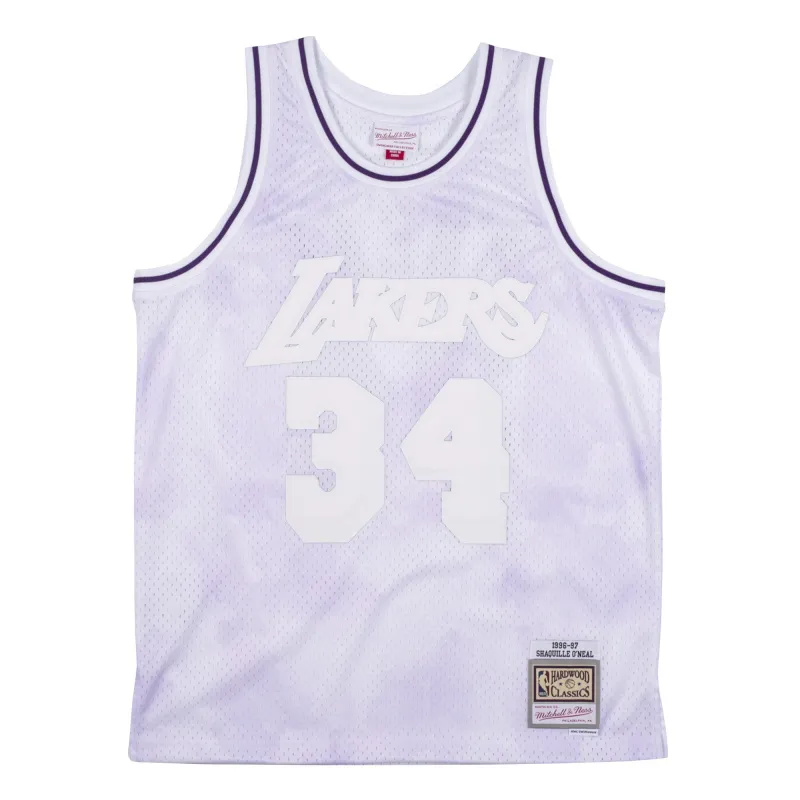 Men's Mitchell & Ness NBA Cloudy Skies Swingman Jersey La Lakers 1996 Shaq sold by Zulily