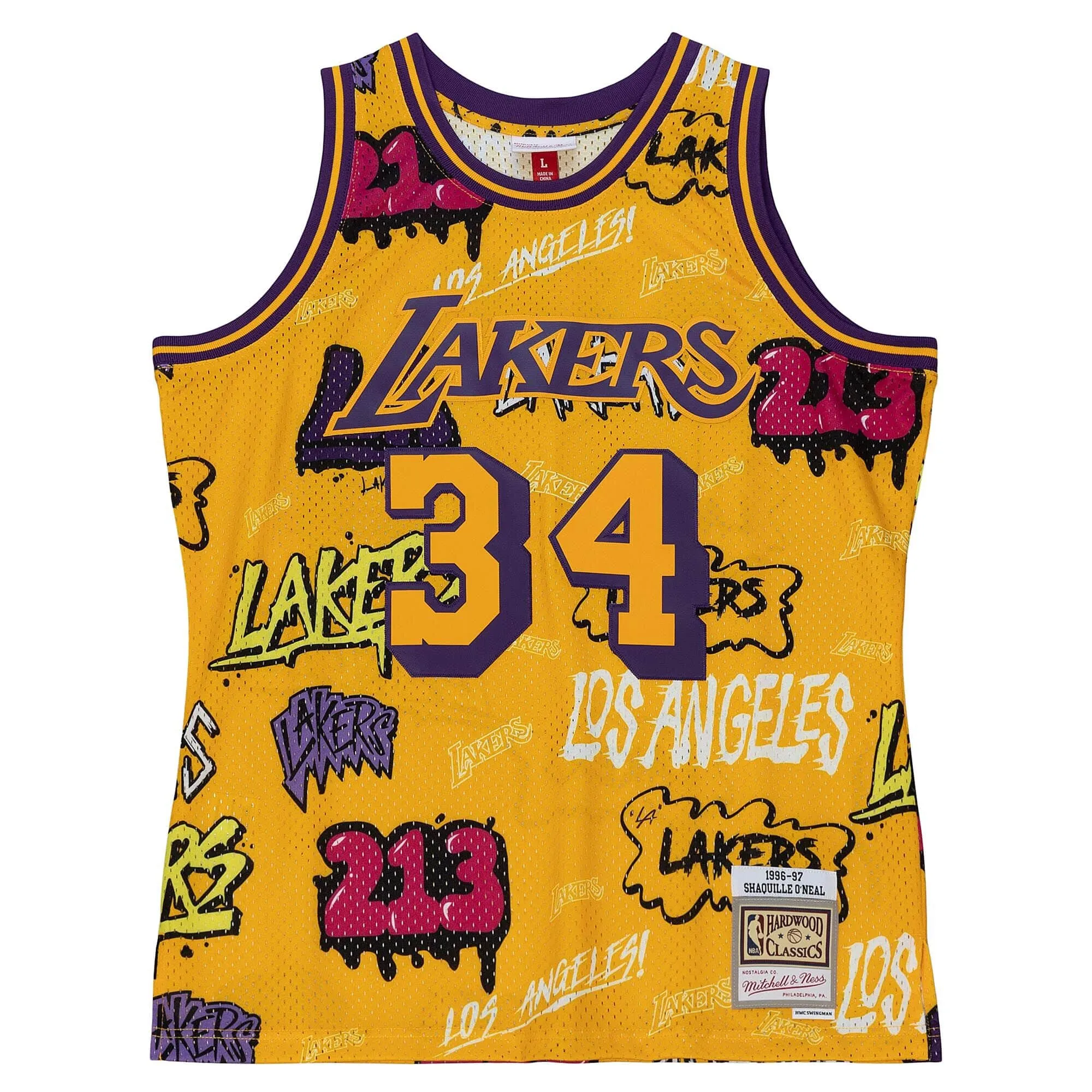 Mitchell & Ness NBA Slap Sticker Swingman Jersey La Lakers 1996 Shaquille O'Neal sold by Zulily