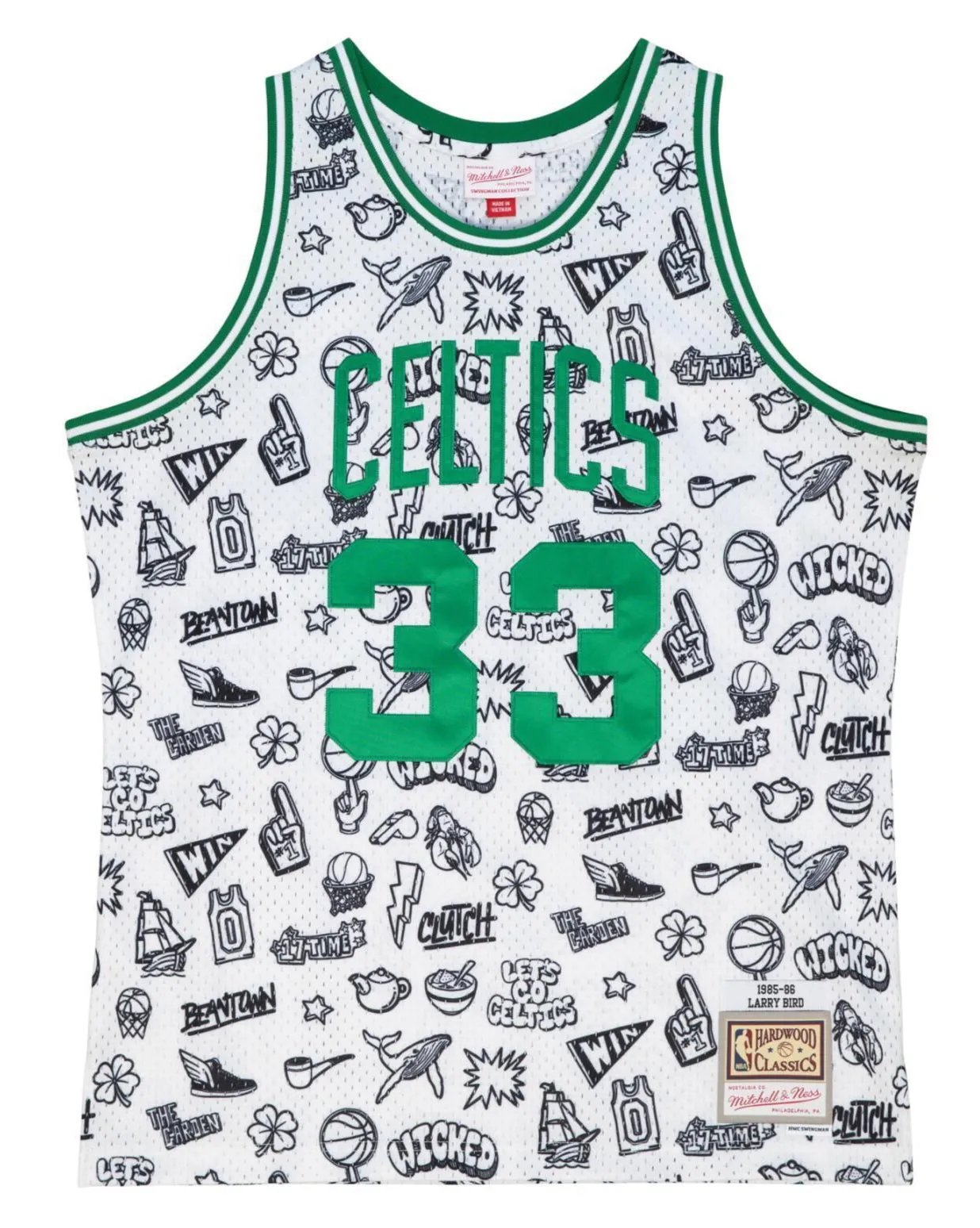 Men's Mitchell & Ness Doodle Swingman Jersey Celtics 1985 Larry Bird sold by Zulily