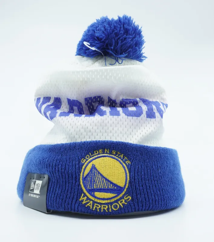 Men's New Era NBA Gs Warriors Mesh Layer Pom Beanie - White/Blue sold by Zulily