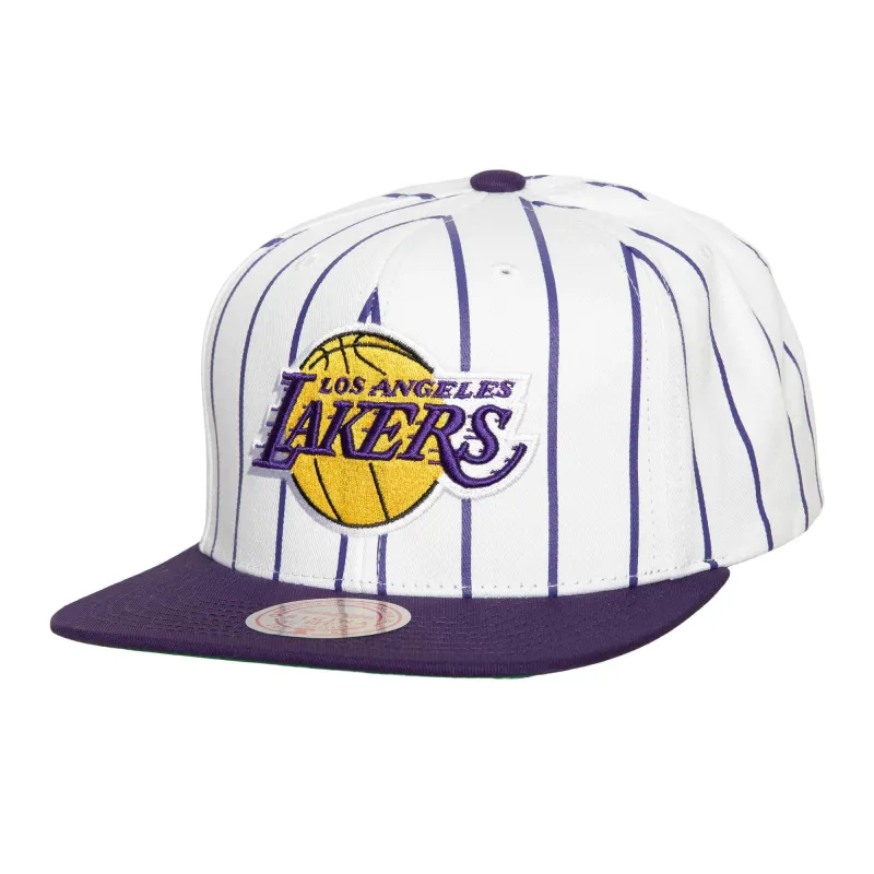 Men's Mitchell & Ness NBA Retro Pinstripe Snapback Lakers - White made by Mitchell & Ness