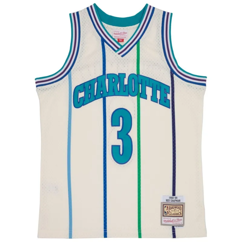 Men's Mitchell & Ness Cream Team Color Swingman Jersey Hornets 1988 Rex Chapman sold by Zulily