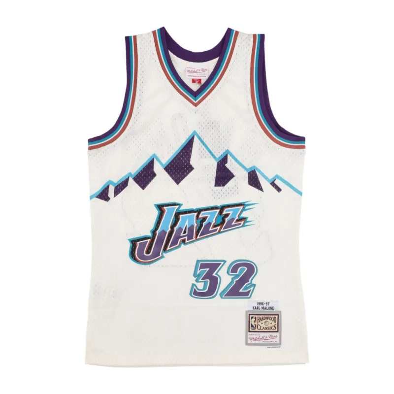 Men's Mitchell & Ness Cream Team Color Swingman Jersey Jazz 1996 Karl Malone sold by Zulily