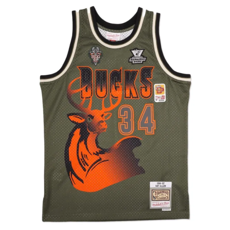 Men's Mitchell & Ness Flight Swingman Jersey Bucks 1996 Ray Allen sold by Zulily