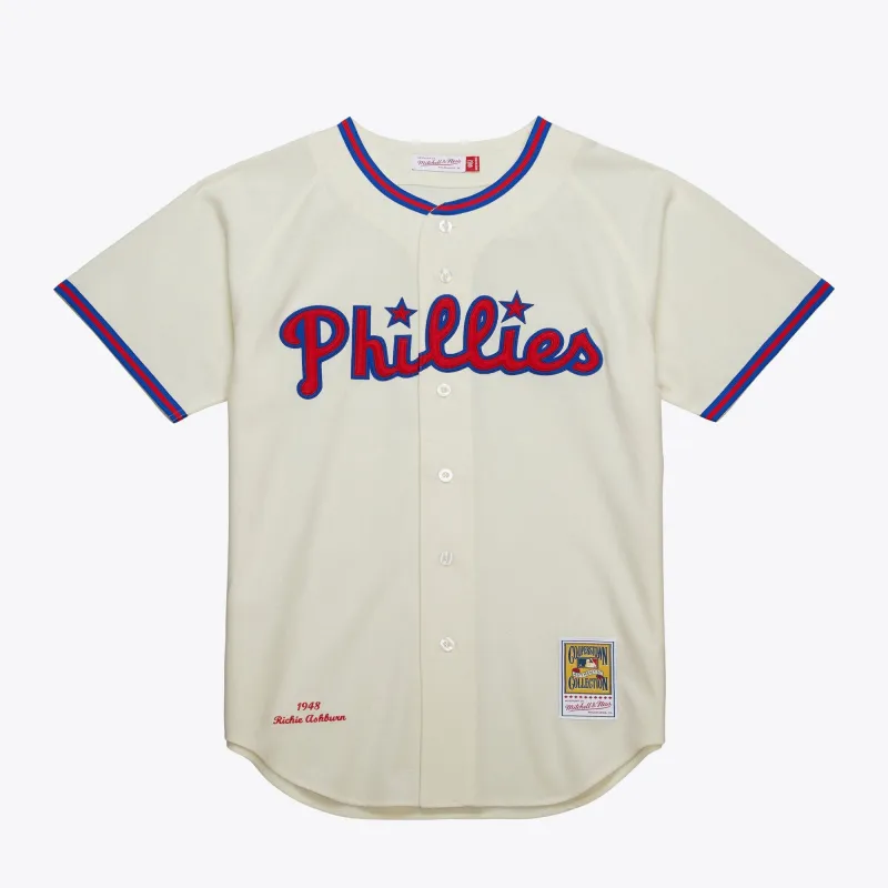 Men's Mitchell & Ness MLB Cream Jersey Phillies 1948 Richie Ashburn sold by Zulily